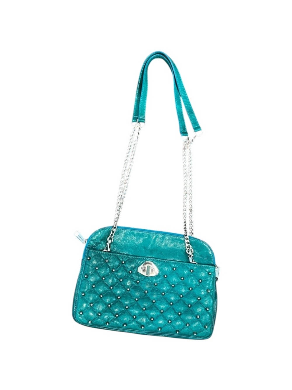 Rebecca Minkoff Quilted Studded Turn Lock Chain Shoulder Crossbody Bag Teal